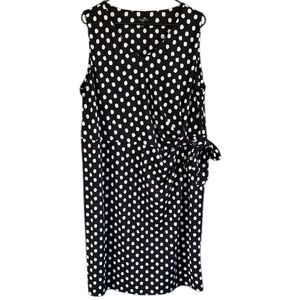 Like New Talbots Woman Black White Polka Dot Side Tie Sleeveless Dress Size 2X